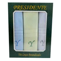 Lenços Com Letras Presidente De Bolso 41cm 100 Algodão 3 Unidades