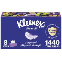 Lenços faciais Kleenex Ultra Soft de 3 camadas 180 lenços x 8 caixas