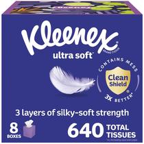 Lenços faciais Kleenex Ultra Soft de 3 camadas, 80 lenços x 8 caixas Lenços faciais Kleenex Ultra Soft de 3 camadas, 80 lenços x 8 caixas