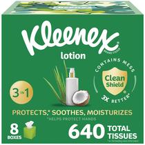 Lenços faciais, loção Kleenex com óleo de coco, 3 camadas, 640 tecidos Lenços faciais, loção Kleenex com óleo de coco, 3 camadas, 640 tecidos