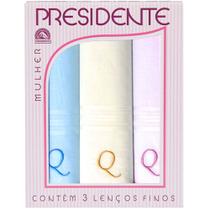 Lenços Femininos Bordados c/ Letra Presidente Algodão 30x30
