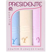 Lenços Femininos Bordados c/ Letra Presidente Algodão 30x30