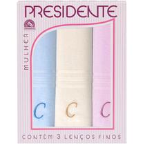 Lenços Femininos Bordados c/ Letra Presidente Algodão 30x30