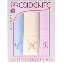 Lenços Femininos Bordados c/ Letra Presidente Algodão 30x30