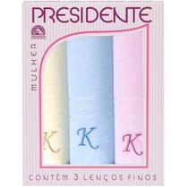 Lenços Femininos Bordados c/ Letra Presidente Algodão 30x30