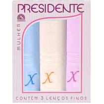 Lenços Femininos Bordados c/ Letra Presidente Algodão 30x30 Lenços Femininos Bordados c/ Letra Presidente Algodão 30x30
