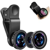 Lente De Câmera Micro Grande Angular Fisheye 3 Em 1 Com Zoom Para iPhone Xiaomi Redmi Com Clipe