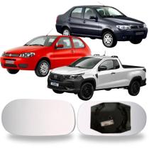 Lente Espelho Retrovisor Palio Strada Siena 2001 até 2010 Uno 2005 até 2010 Lado Esquerdo Removel SB069