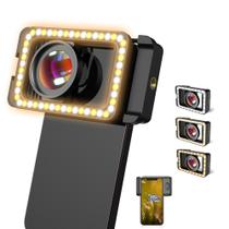 Lente macro APEXEL 15X com luz de preenchimento LED para iPhone e Android