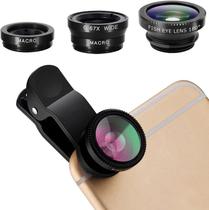 Lente olho de peixe 3 em 1 com clipe de 180 graus mais 0,67 x grande angular mais 10 x macro, kit universal