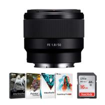 Lente Sony FE 50mm f/1.8 (SEL50F18/F) com cartão SD de 16 GB Full Frame