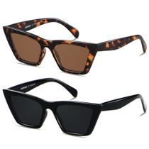 Lentes de Sol ANDWOOD Ojo de Gato para Mujer, Montura Ojo de Gato, Negro Carey