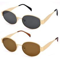 Lentes de Sol Retro Ovalados DIMENSIP en Oro, Unisex, con Marco Metálico de Moda