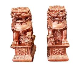 Leões Chineses Budista Sorte Dourado Resina Decorativo