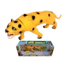 Leopardo Brinquedo Boneco Cenário Coleção Real Animals 32 cm