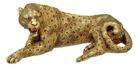 Leopardo escultura estatua decorativa casa Pantera 28cm Dourada