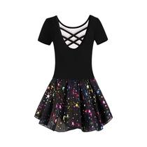 Leotardo De Ballet Com Mangas Curtas E Estampa De Estrelas E Lua Para Meninas, Vestido De Dança Para