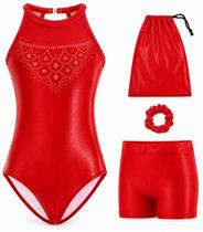 Leotardo Tstiti para Meninas - Conjunto de Ginástica 4 Peças Vermelho Leotardo Tstiti para Meninas - Conjunto de Ginástica 4 Peças Vermelho