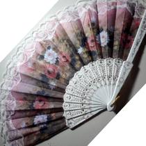 Leque Branco Espanhol Tecido Floral E Renda Atacado Japonês