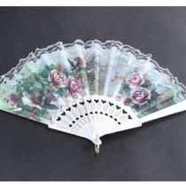 Leque Branco Espanhol Tecido Floral E Renda Atacado Japonês