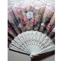 Leque Branco Espanhol Tecido Floral E Renda Atacado Japonês