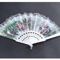 Leque Branco Espanhol Tecido Floral E Renda Atacado Japonês