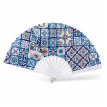 Leque Branco Estampado de Plástico 42cm Leque Branco Estampado de Plástico 42cm
