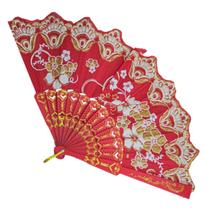 Leque colorido com estampa oriental e detalhes dourados Versy