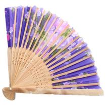 Leque De Madeira Abanar E Tecido 36cm Aberto Estiloso
