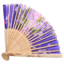 Leque De Madeira Abanar E Tecido 36cm Aberto Estiloso