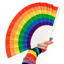 Leque De Mão Arco Íris Colorido Festa Grande 44x23cm Aberto