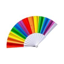 Leque De Mão Dobrável De Plástico Com Manivela, Estilo Oriental, Em Tecido De Seda Arco-Íris, Para