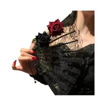 Leque De Mão Dobrável Em Renda Preto E Branco Para Mulheres, Estilo Vitoriano Espanhol, Presente