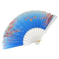 Leque de Mão Estampado com Flores de Cerejeira e Borboletas Várias Cores