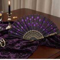 Leque De Mão Luxo Festa Dança Carnaval Gueixa Medio Em Estilo Glitter Lantejoula Cor Roxo Glitter Lantejoulas Roxo Glitter Lantejoulas