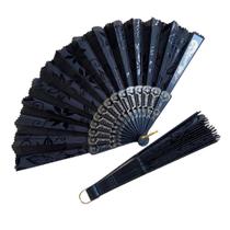 Leque de Mão Preto com Desenho de Flores Leque de Mão Preto com Desenho de Flores