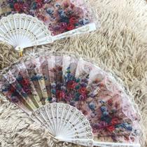 Leque De Mão Tecido Poliester Estampa de flores com detalhe em dourado Com Haste De Plástico Unidade LDP-25