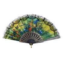 Leque De Plástico Preto Com Desenhos Florais