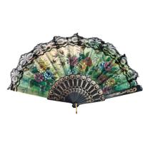 Leque De Plástico Preto Com Desenhos Florais