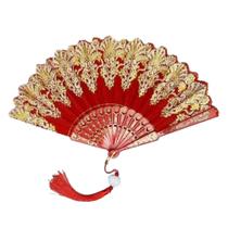 Leque De Plástico Preto E Vermelho Para Mulheres Dança Hanfu Casamento Festa Decoração De Casa