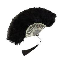 Leque De Renda Preto Retro Com Penas, Leque Decorativo Para Dança E Casamento Dos Anos 1920
