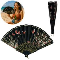 Leque Decorativo com Borboletas e Flores Estilo Oriental