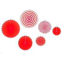 Leque Decorativo de Papel - Vermelho e Branco - 6 unidades - Rizzo Leque Decorativo de Papel - Vermelho e Branco - 6 unidades - Rizzo