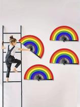 Leque Dobrável Portátil De Plástico Arco-íris Para Performance De Dança Cosplay Adereços De Festa De
