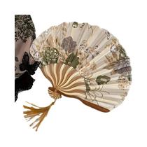 Leque Dobrável Vintage Com Franjas Florais Em Tinta Chinesa, Estrutura De Seda E Bambu, Presente