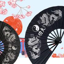 Leque Dragão Preto Dança Kung Fu Chinês Japonês Cosplay