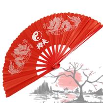 Leque Dragão Vermelho Dança Kung Fu Cosplay Chinês Show