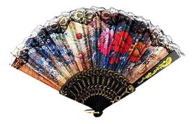 Leque Grande Florido Floral Tecido Plastico 42,5 X 23cm