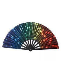 Leque grande neon estampa de bolinhas coloridas dobrável para festas baladas raves