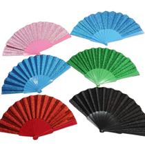 Leque Oriental Brilho Glitter Colorido Para Festa Dança Carnaval Decoração Leque Oriental Brilho Glitter Colorido Para Festa Dança Carnaval Decoração